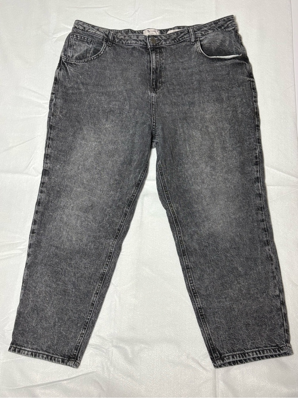 Tu Women’s Mom High Waisted Grey Acid Wash Jeans Size 20s Petite